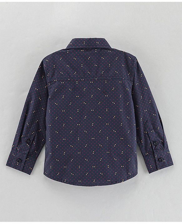 Babyhug Cotton Woven Bow Printed Shirt - Navy Black