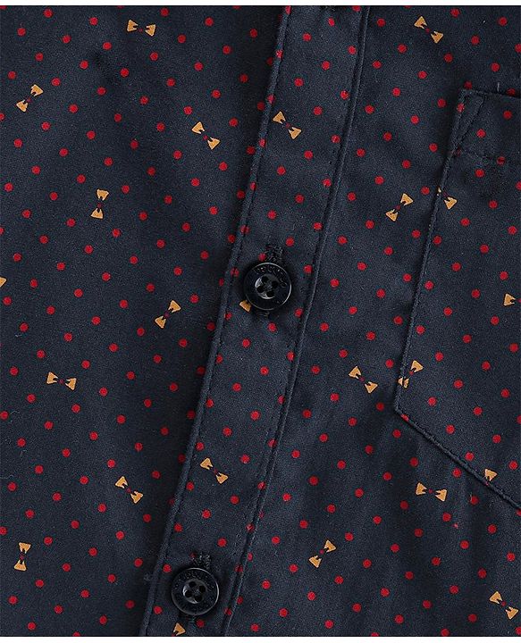 Babyhug Cotton Woven Bow Printed Shirt - Navy Black