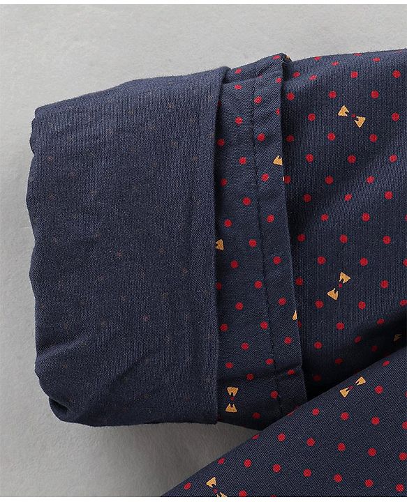 Babyhug Cotton Woven Bow Printed Shirt - Navy Black