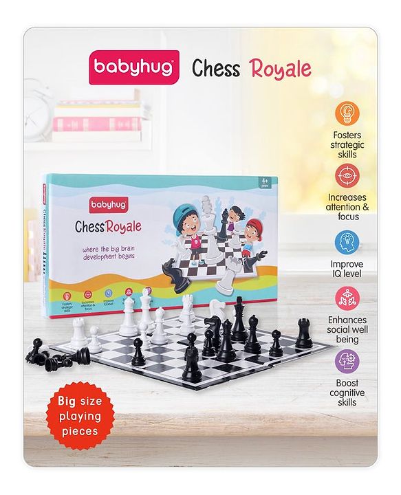 Babyhug Royal Chess Board Game - Classic 2 -Player Strategy Game with Black & White Pieces | Fun & Educational Family Game for Kids | Enhances Logic, Patience & Focus | BIS Certified