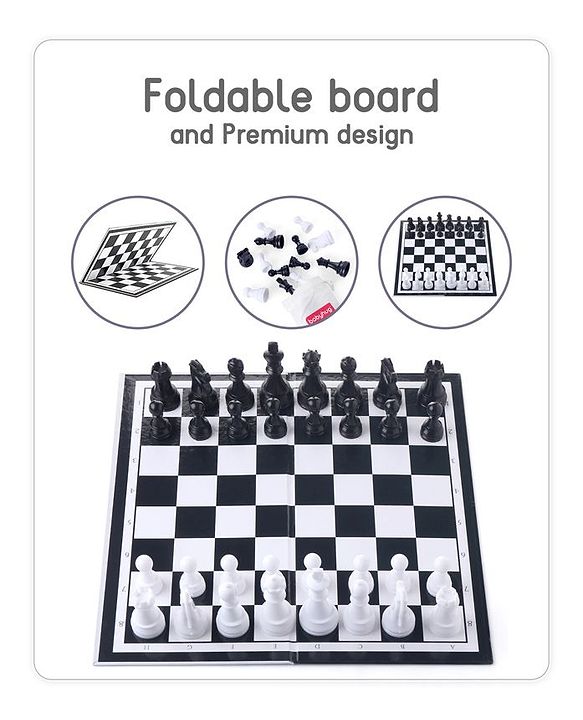 Babyhug Royal Chess Board Game - Classic 2 -Player Strategy Game with Black & White Pieces | Fun & Educational Family Game for Kids | Enhances Logic, Patience & Focus | BIS Certified