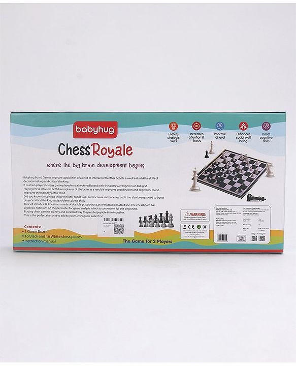 Babyhug Royal Chess Board Game - Classic 2 -Player Strategy Game with Black & White Pieces | Fun & Educational Family Game for Kids | Enhances Logic, Patience & Focus | BIS Certified