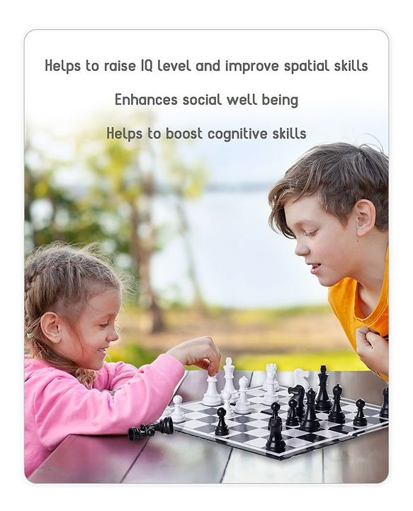 Babyhug Royal Chess Board Game - Classic 2 -Player Strategy Game with Black & White Pieces | Fun & Educational Family Game for Kids | Enhances Logic, Patience & Focus | BIS Certified