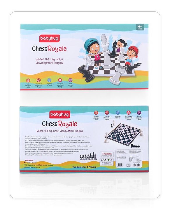 Babyhug Royal Chess Board Game - Classic 2 -Player Strategy Game with Black & White Pieces | Fun & Educational Family Game for Kids | Enhances Logic, Patience & Focus | BIS Certified
