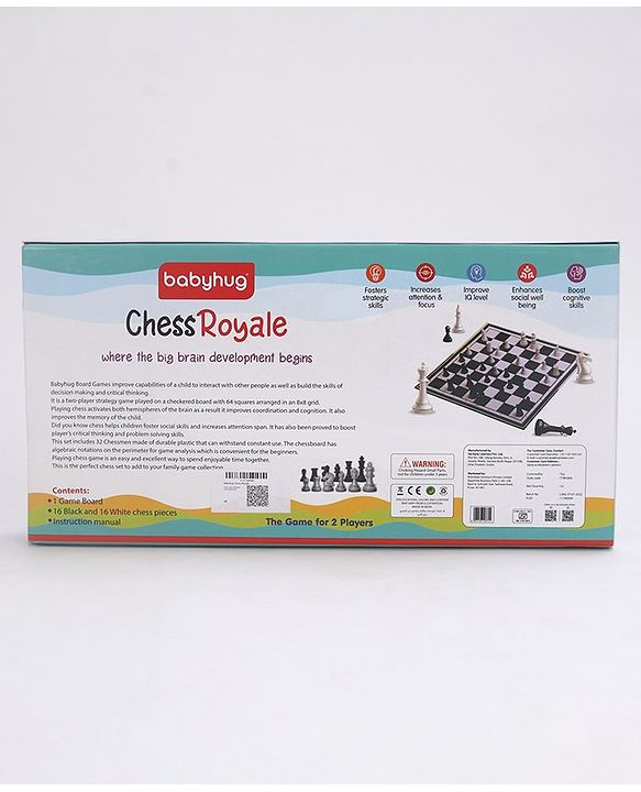 Babyhug Royal Chess Board Game - Classic 2 -Player Strategy Game with Black & White Pieces | Fun & Educational Family Game for Kids | Enhances Logic, Patience & Focus | BIS Certified
