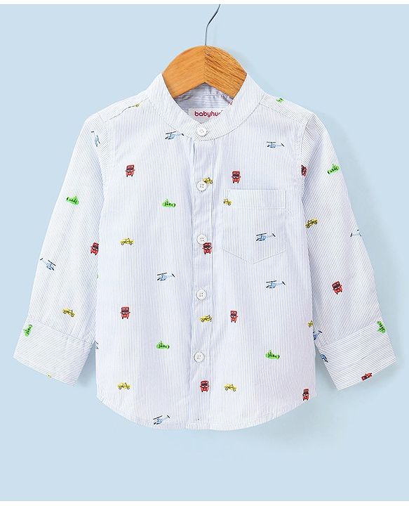 Babyhug 100% Cotton Woven Full Sleeves Shirt Helicopter Print - Blue