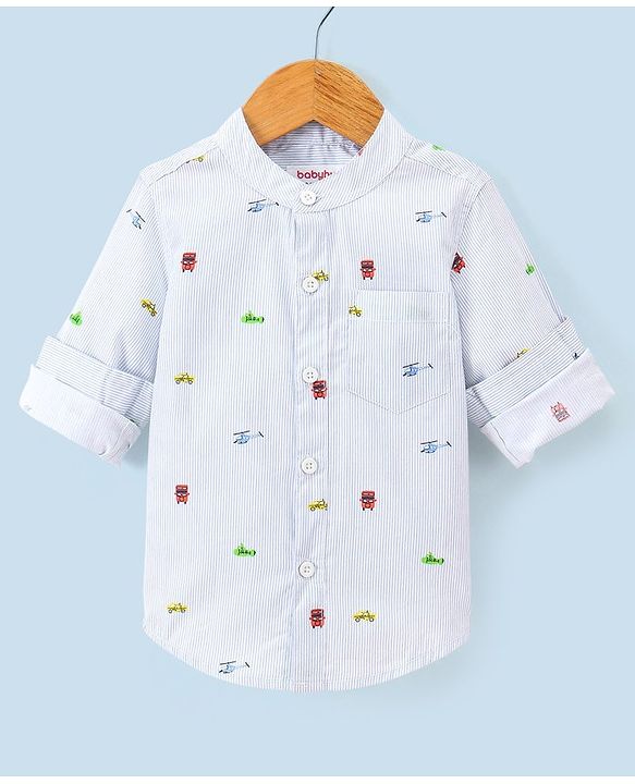 Babyhug 100% Cotton Woven Full Sleeves Shirt Helicopter Print - Blue