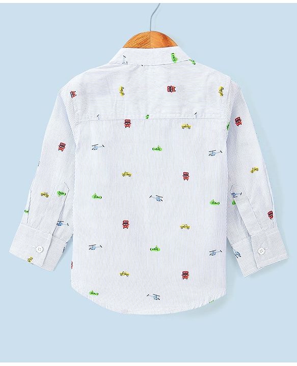 Babyhug 100% Cotton Woven Full Sleeves Shirt Helicopter Print - Blue