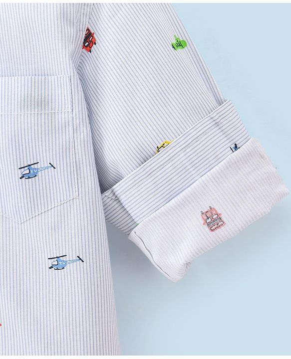 Babyhug 100% Cotton Woven Full Sleeves Shirt Helicopter Print - Blue