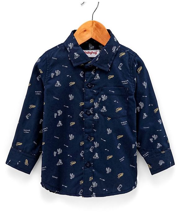 Babyhug 100% Cotton Full Sleeve Shirt Cactus Print - Navy