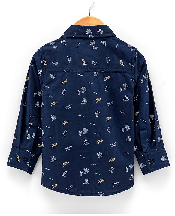 Babyhug 100% Cotton Full Sleeve Shirt Cactus Print - Navy