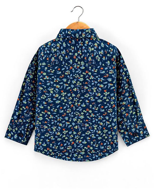 Babyhug Full Sleeves Party Wear Shirt With Bow - Navy Blue