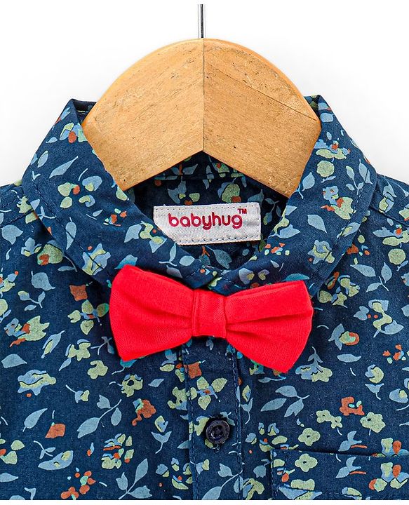 Babyhug Full Sleeves Party Wear Shirt With Bow - Navy Blue