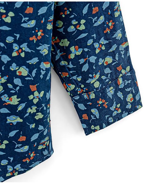 Babyhug Full Sleeves Party Wear Shirt With Bow - Navy Blue