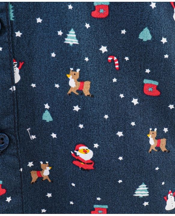 Babyhug Cotton Woven Full Sleeves Christmas Theme Printed Shirt - Navy