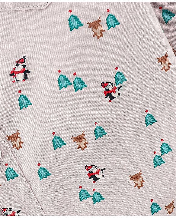 Babyhug Cotton Woven Full Sleeves Shirt with Bow Christmas Print - Blue and White