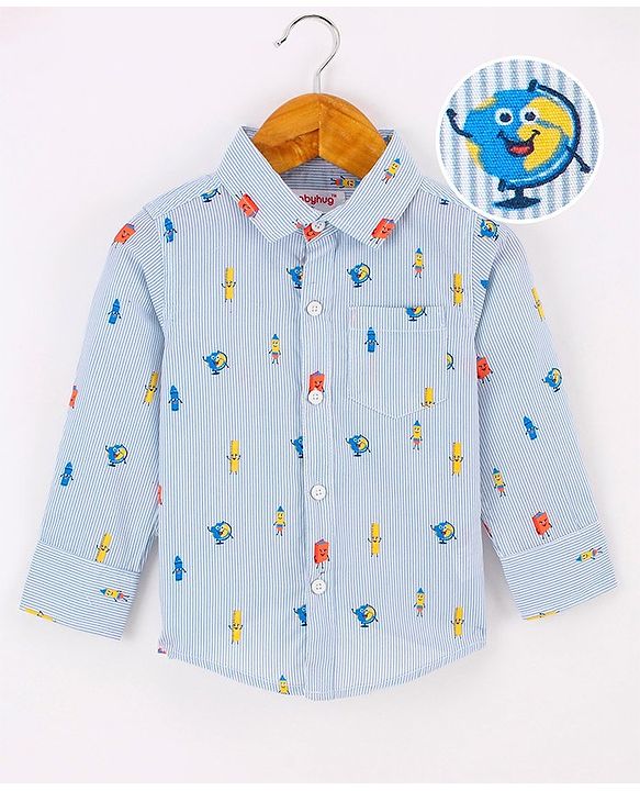 Babyhug Full Sleeves 100% Cotton Globe Printed Shirt - Blue