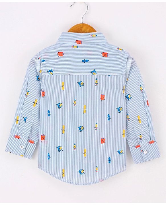 Babyhug Full Sleeves 100% Cotton Globe Printed Shirt - Blue