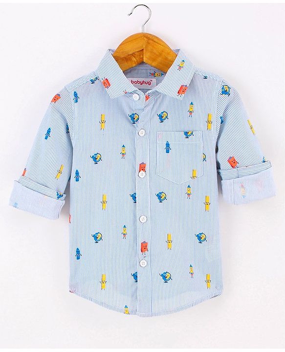 Babyhug Full Sleeves 100% Cotton Globe Printed Shirt - Blue