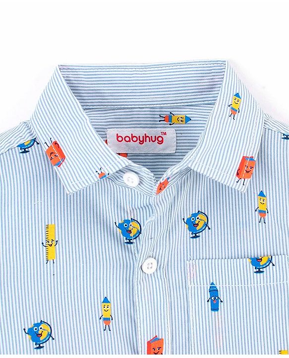 Babyhug Full Sleeves 100% Cotton Globe Printed Shirt - Blue