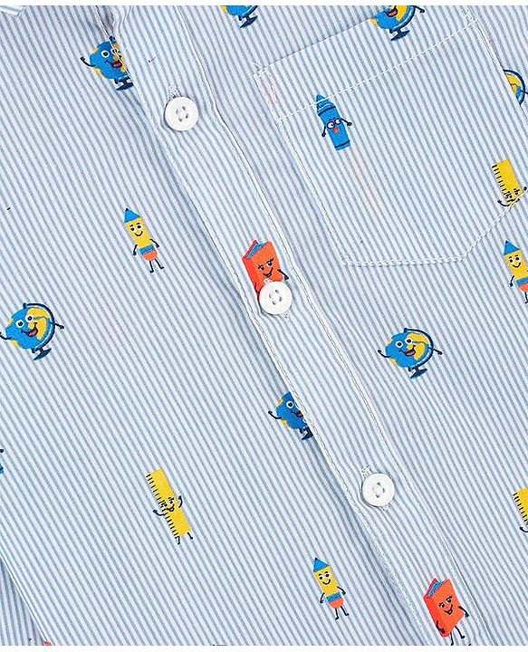 Babyhug Full Sleeves 100% Cotton Globe Printed Shirt - Blue