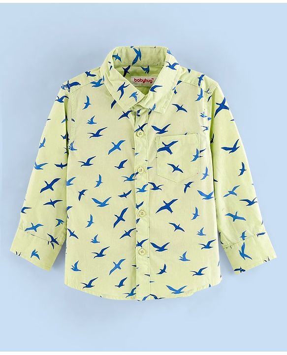 Babyhug Full Sleeves Cotton Shirt Bird Print- Green