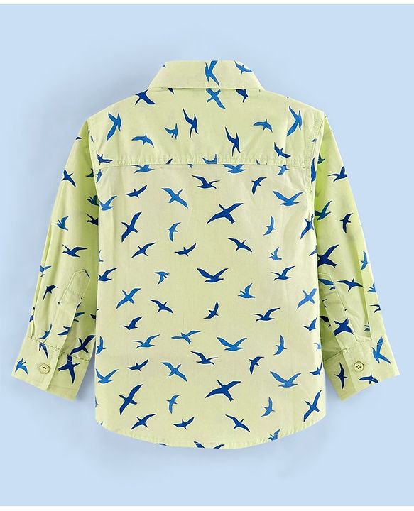 Babyhug Full Sleeves Cotton Shirt Bird Print- Green