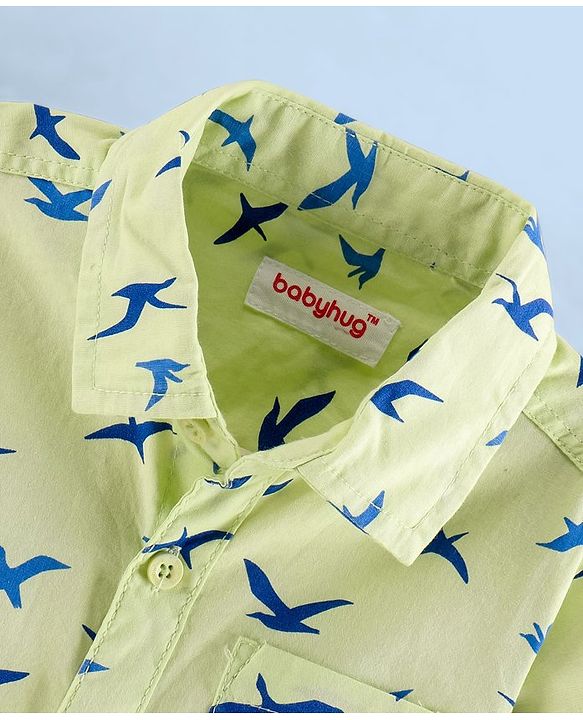 Babyhug Full Sleeves Cotton Shirt Bird Print- Green