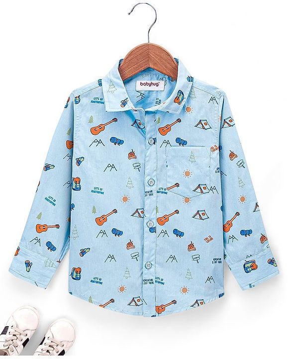 Babyhug Cotton Full Sleeves Shirt Guitar Print - Blue
