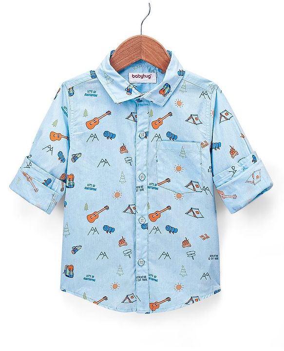 Babyhug Cotton Full Sleeves Shirt Guitar Print - Blue