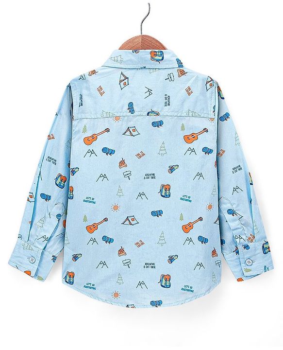 Babyhug Cotton Full Sleeves Shirt Guitar Print - Blue