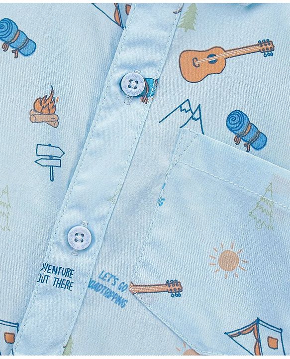 Babyhug Cotton Full Sleeves Shirt Guitar Print - Blue