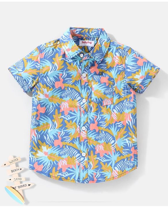 Babyhug 100% Cotton Half Sleeves Shirt Printed - Navy Blue
