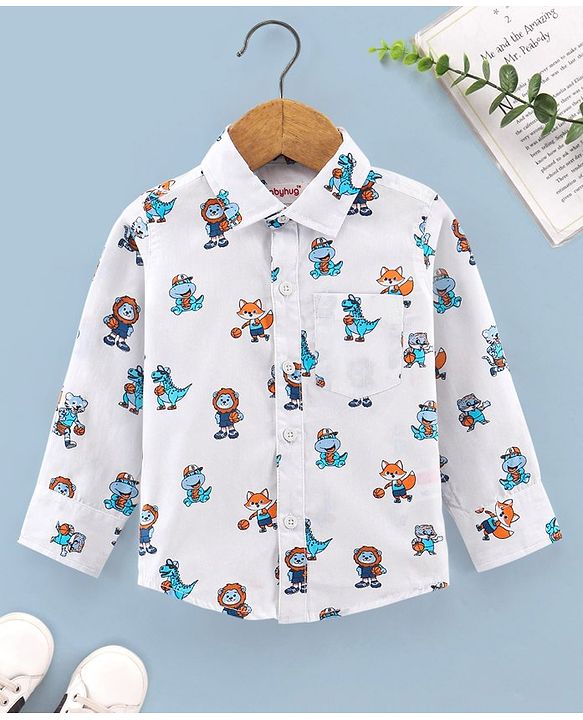 Babyhug Cotton Full Sleeves Shirt Dino Print - Blue