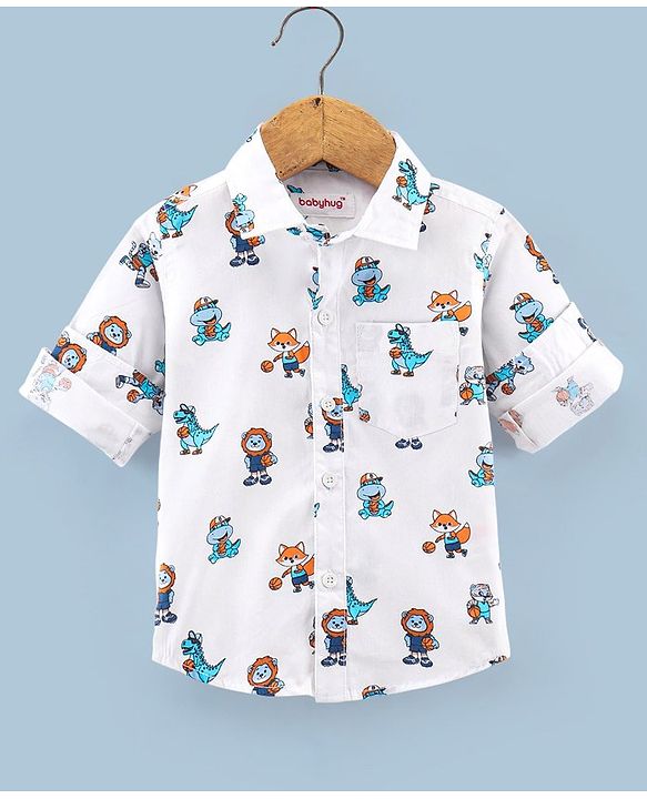 Babyhug Cotton Full Sleeves Shirt Dino Print - Blue