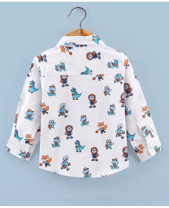 Babyhug Cotton Full Sleeves Shirt Dino Print - Blue