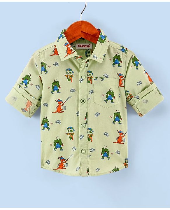 Babyhug 100% Cotton Full Sleeves Shirt Kangaroo Print - Green