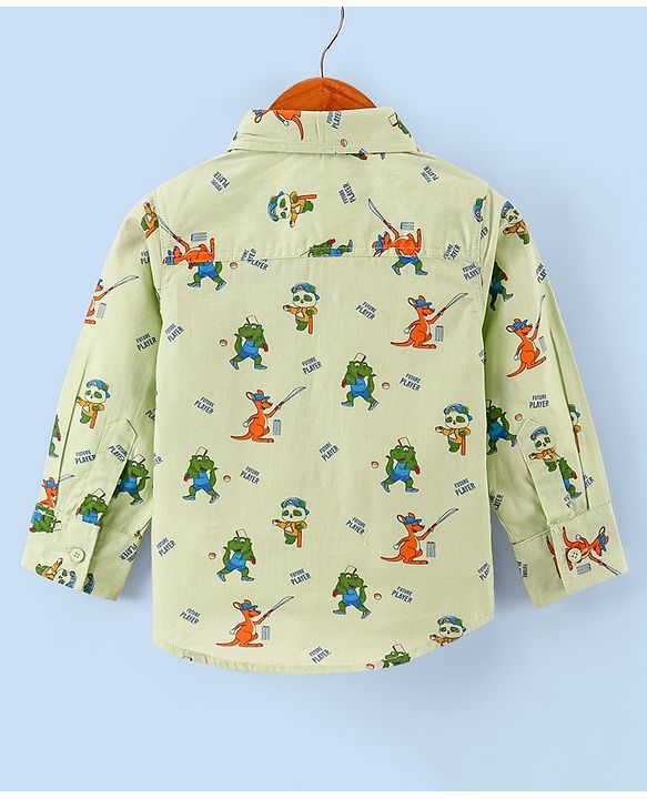 Babyhug 100% Cotton Full Sleeves Shirt Kangaroo Print - Green