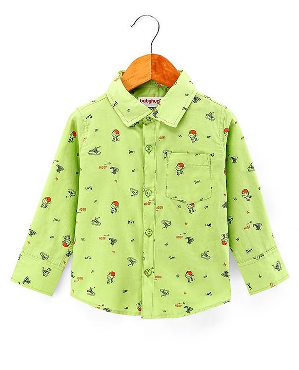 Babyhug 100% Cotton Woven Full Sleeves Shirt Basket Ball Print - Green