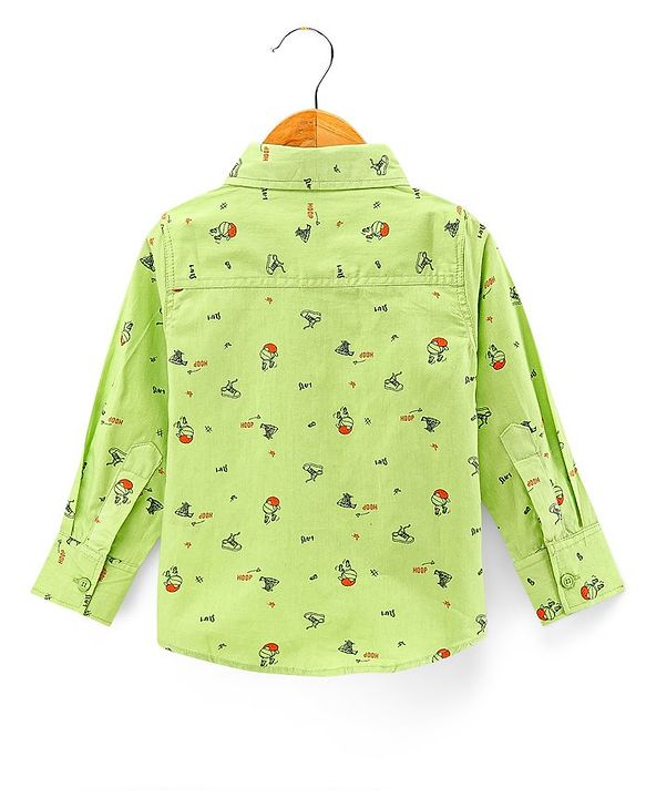 Babyhug 100% Cotton Woven Full Sleeves Shirt Basket Ball Print - Green