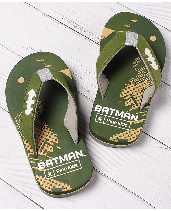 Pine Kids Slip On Flip Flops Batman Print - Green