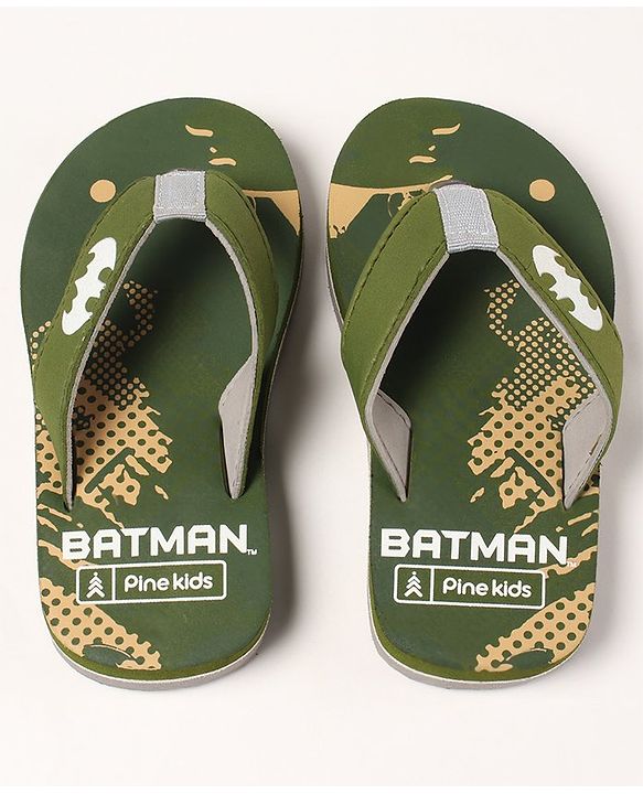 Pine Kids Slip On Flip Flops Batman Print - Green