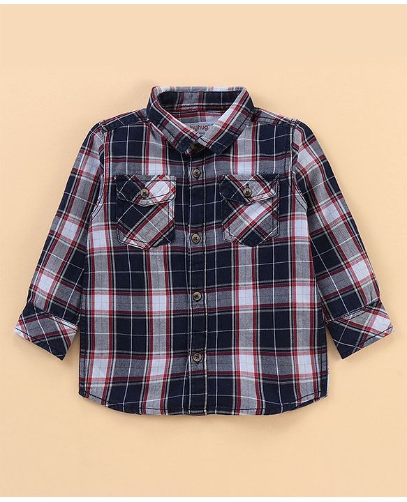 Babyhug Full Sleeves Shirt and Trousers Check Pattern - Grey