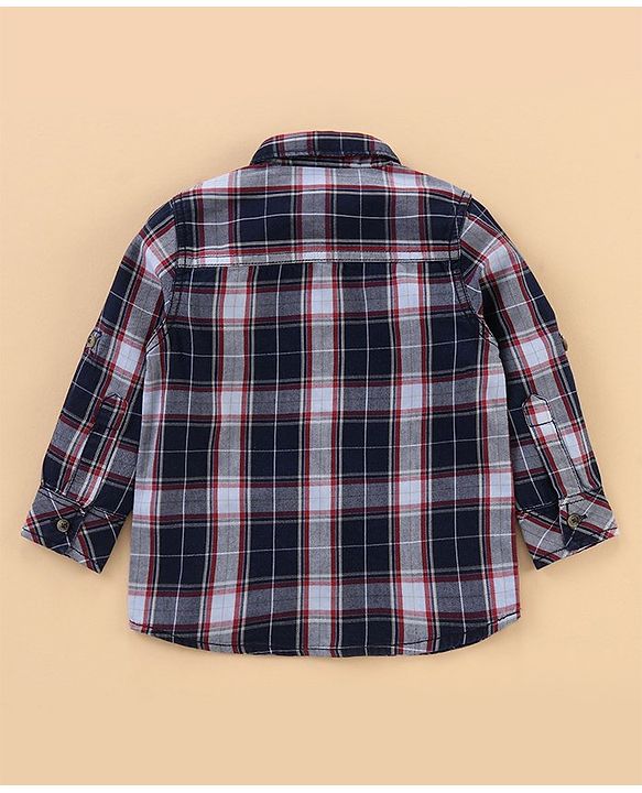 Babyhug Full Sleeves Shirt and Trousers Check Pattern - Grey