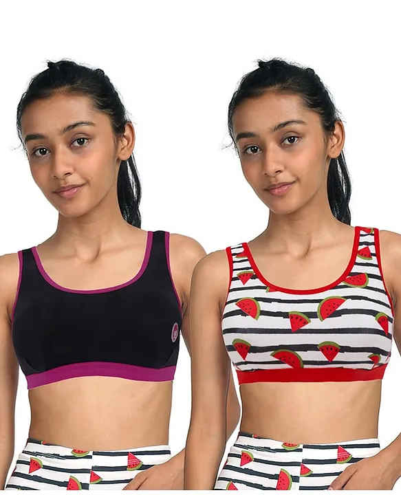 D'chica Pack of 2 Watermelon Print & White Athleisure Sports Bra