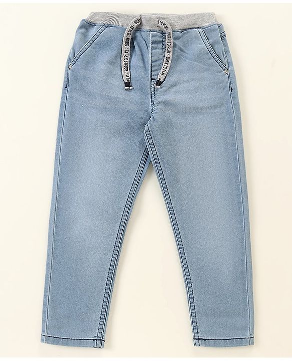 Babyhug Cotton Spandex Full Length Washed Denim Jeans - Blue
