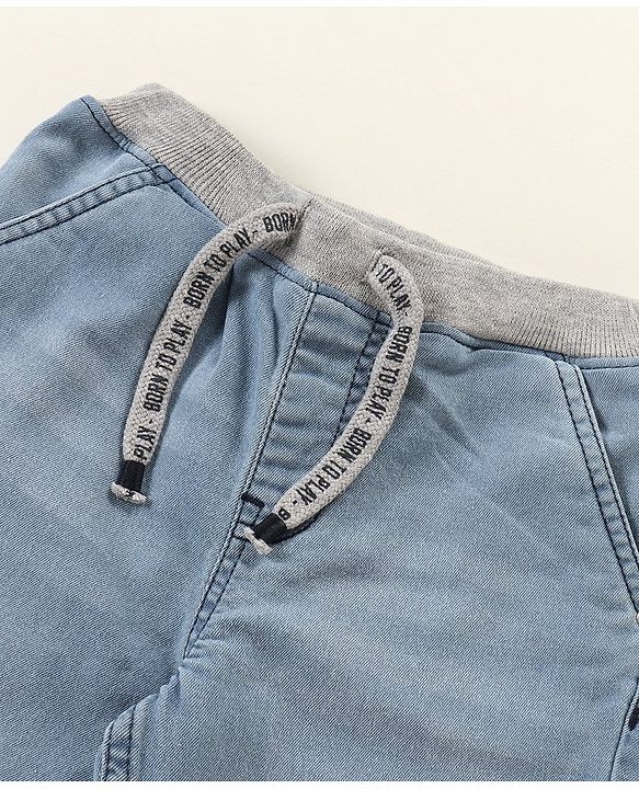 Babyhug Cotton Spandex Full Length Washed Denim Jeans - Blue
