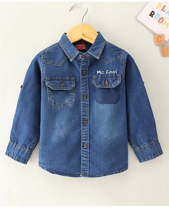 Babyhug Cotton Full Sleeves Shirt Text Embroidery - Blue