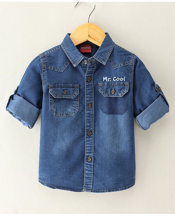 Babyhug Cotton Full Sleeves Shirt Text Embroidery - Blue