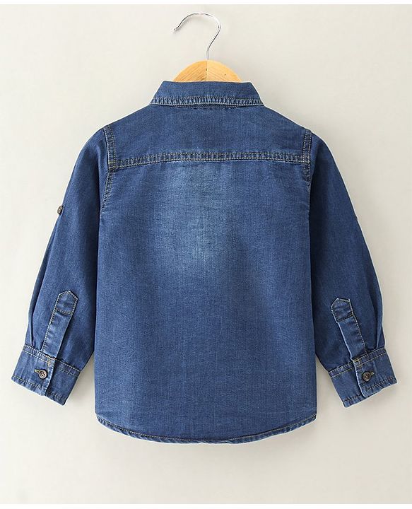 Babyhug Cotton Full Sleeves Shirt Text Embroidery - Blue